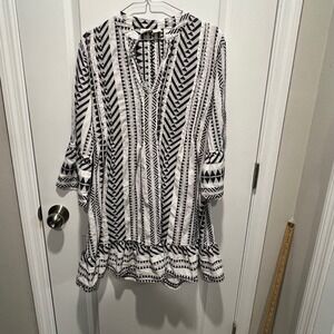Boo Gemes Womens Dress Geometric Pattern Black White Medium